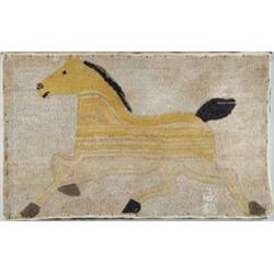 FOLK ART TROTTING HORSE HOOKED RUG.