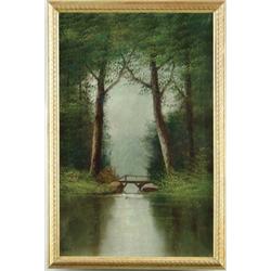 THOMAS HIRAMS HOTCHKISS (American, 1857-) THE RIVER BRIDGE.