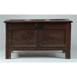 ENGLISH OAK CARVED COFFER.