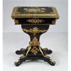 OUTSTANDING PAPIER-MÂCHÉ ENGLISH WORK TABLE.