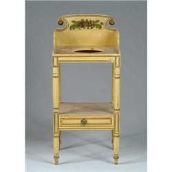 ORIGINAL PAINT DECORATED COUNTRY SHERATON WASH STAND.