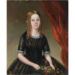 UNSIGNED (American, 19th Century) PORTRAIT OF A GIRL WITH FLOWERS.