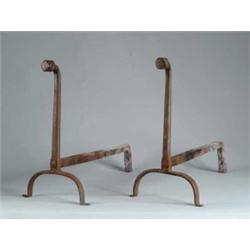 PAIR OF IRON GOOSE NECK ANDIRONS.