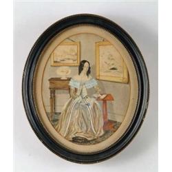 UNSIGNED (American, 19th Century) INTERIOR SCENE WITH WOMAN.