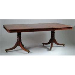 FINE REGENCY MAHOGANY DOUBLE PEDESTAL DINING TABLE.