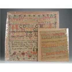 TWO SCHOOL GIRL NEEDLEWORK SAMPLERS BY ELLEN COPLEN KNIGHT.