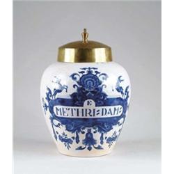 19TH CENTURY DUTCH DELFTWARE TOBACCO JAR.