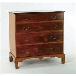 FOUR DRAWER CHIPPENDALE CHERRY CHEST ON FRAME.