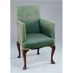 EARLY QUEEN ANNE UPHOLSTERED ARMCHAIR.