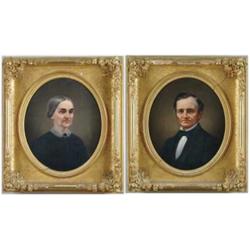 CALVIN CURTIS (American, 1822-1893) PAIR OF PORTRAITS OF EZRA MORGAN AND HANNAH NASH MORGAN.