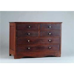 COUNTRY MINIATURE MAHOGANY SIX DRAWER CHEST.