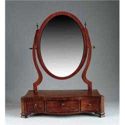 ANTIQUE THREE DRAWER OVAL DRESSING MIRROR.