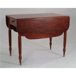SHERATON MAHOGANY INLAID SHAPED LEAF PEMBROKE TABLE.