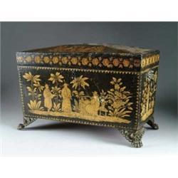 GOOD ORIENTAL DECORATED SARCOFICUS STYLE TEA CADDY.