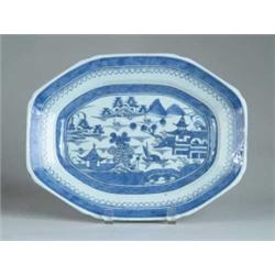 CHINESE EXPORT CANTON BLUE AND WHITE PLATTER.