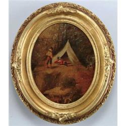 JOHN HULME (American, 19th Century) INDIANS WITH TEEPEE AND CAMP FIRE.