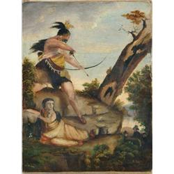 UNSIGNED (American, 19th Century) FIGHTING OFF THE SETTLERS.