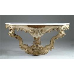 ANTIQUE LOUIS XV STYLE MARBLE TOP CONSOLE TABLE.