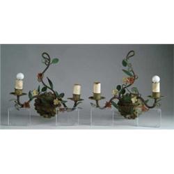 PAIR OF FRENCH STYLE PAINTED TOLE DOUBLE WALL SCONCES.
