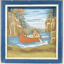 PAINTED WOOD CARVED RELIEF PICTURE.