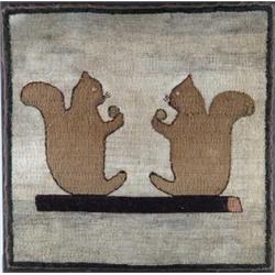FOLK ART SQUIRREL HOOKED RUG.