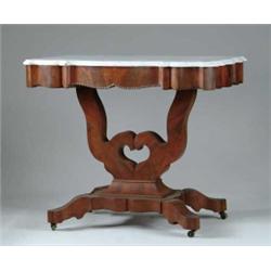 EMPIRE MARBLE TOP MAHOGANY TABLE.