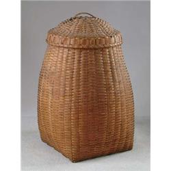 LARGE SHAKER COVERED FEATHER BASKET.