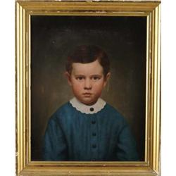 UNSIGNED (American, 19th Century) PORTRAIT OF BOY IN BLUE.