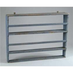 DOVETAILED GRADUATED PLATE SHELF IN BLUE PAINT.