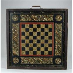 FINE INLAID MARBLE AND SLATE GAME BOARD.
