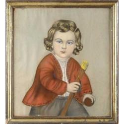 UNSIGNED (19th Century) PORTRAIT OF BOY WITH STICK AND BALL.