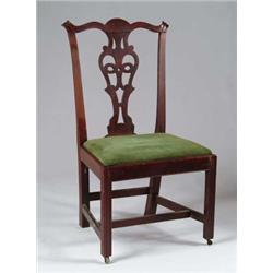CHIPPENDALE MAHOGANY CARVED NEW ENGLAND SIDE CHAIR.