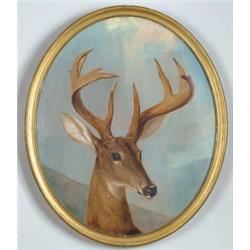 ATTRIBUTED TO THOMAS H. HINCKLEY (American, 1813-1896) TROPHY STAG.
