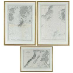 THREE FRAMED PENOBSCOT BAY, MAINE MAPS.