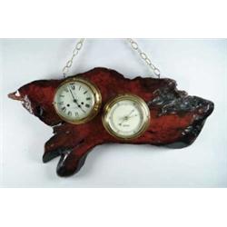 BRASS BAROMETER AND CLOCK SET.