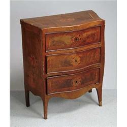 THREE DRAWER INLAID WALNUT CONTINENTAL CHEST.