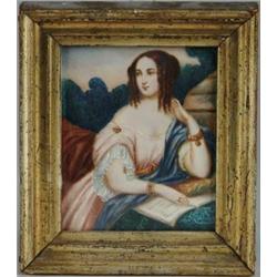 UNSIGNED (19th Century) MINIATURE OF WOMAN WITH BOOK.