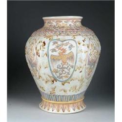 FINE ORIENTAL STYLE PANELED VASE.