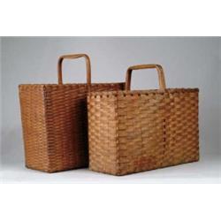 TWO RECTANGULAR HANDLED SPLINT BASKETS.