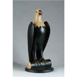 CARVED AND POLYCHROMED WOOD STANDING EAGLE.