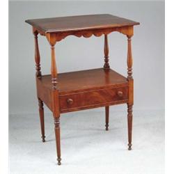 ONE DRAWER TWO TIER MAHOGANY SHERATON STAND.