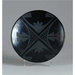 BLACK ON BLACK POTTERY DISH BY MARIA.