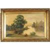 Image 1 : UNSIGNED (American, 19th Century) LANDSCAPE WITH WATER AND ROWBOAT.