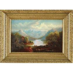 UNSIGNED (American, 19th Century) MOUNTAIN LAKE WITH FISHERMAN.