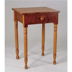 SHERATON MAPLE AND MAHOGANY ONE DRAWER STAND.