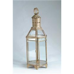 TIN AND GLASS CANDLE LANTERN.