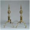 Image 1 : PAIR OF BRASS STEEPLE TOP ANDIRONS.