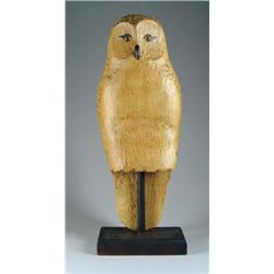 CARVED AND PAINTED FOLK ART OWL BY FRANK FINNEY.