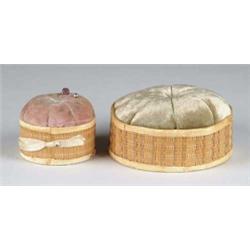 TWO SHAKER PIN CUSHIONS, ENFIELD, NH.