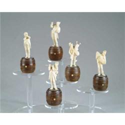 SET OF FIVE IVORY GERMAN MUSICIANS.